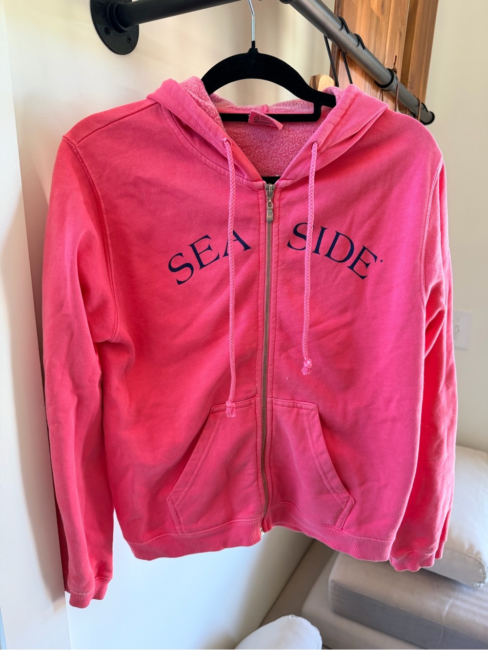 Seaside Pink Zip-Up Teddy Jacket with Hood